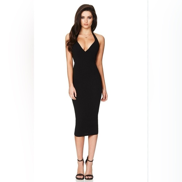 Nookie Dresses & Skirts - Nookie Medea Halter Midi Womens Dress Plunging V-Neck Backless Occasion Sz S NWT